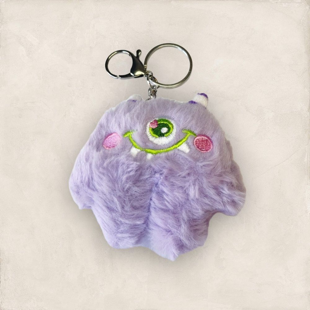🟢Purple Fluffy Stuffed One Eye Monster Key Chain Bag Charm Accessory